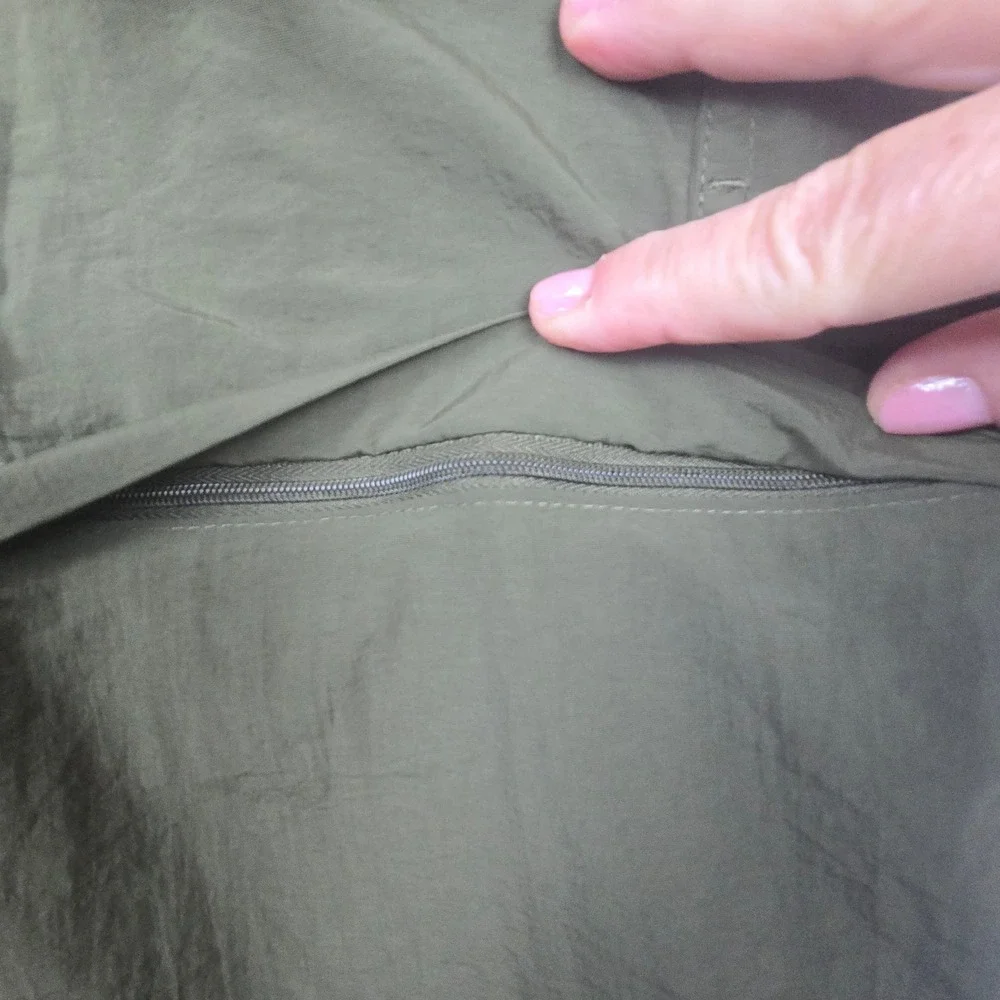 Mens Olive Green Convertible Zip Off Cargo Hiking Pants Packable Pocket NEW